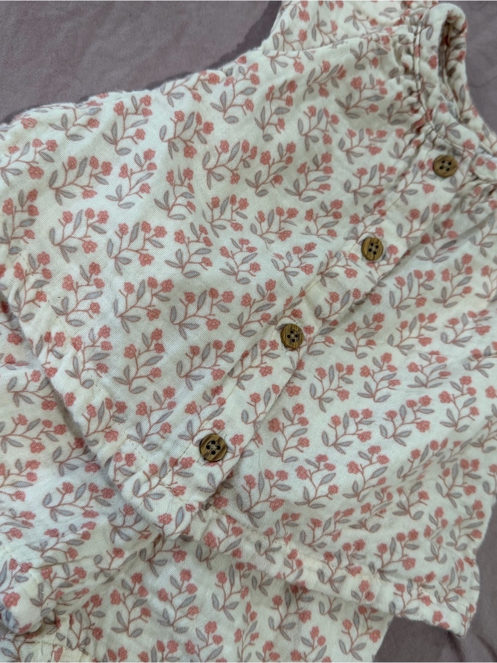 Girls' Cream Button-Front Shirt with Pink Floral Print